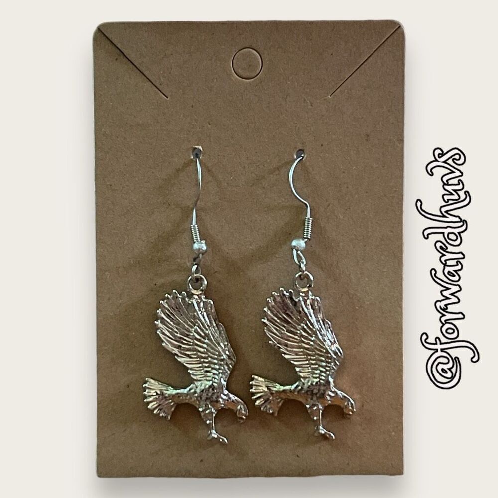 Majestic Silver Tone Metal Eagle Dangle Earrings